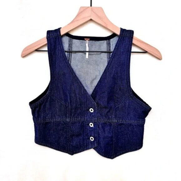 NWOT Free People Scout Denim Vest and Skirt Set in Teal Flower - Picture 11 of 14
